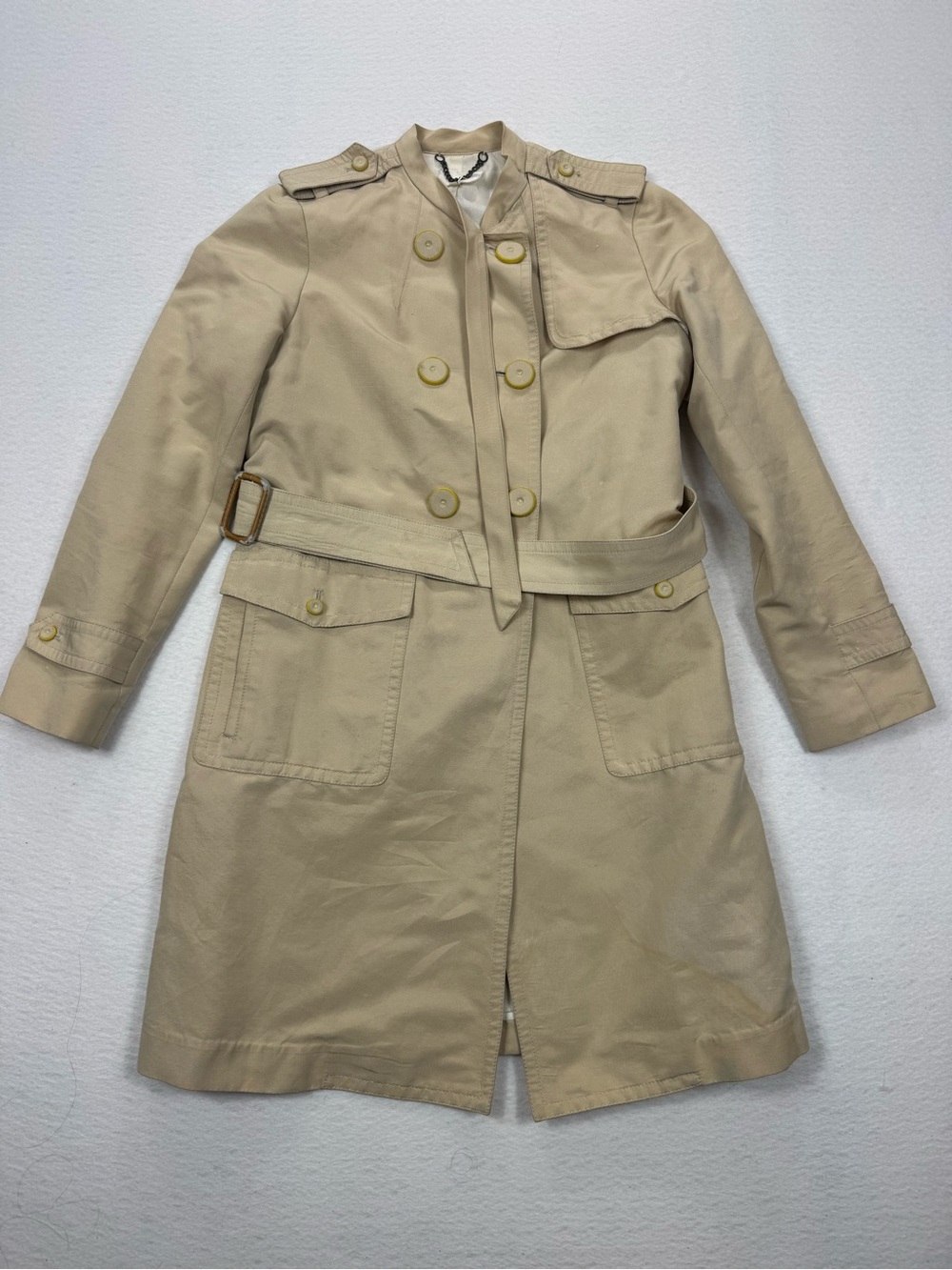 3.1 Phillip Lim Silk Blend Double Breasted Belted Trench Coat Beige Tan Sz 4